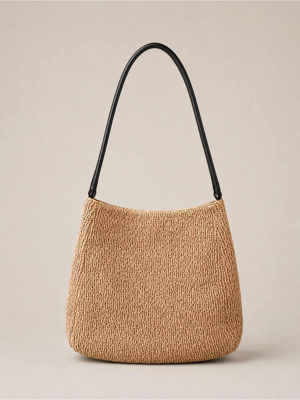 Natural Raffia Straw Shoulder Bag w/ Genuine Leather Strap Resort Tote